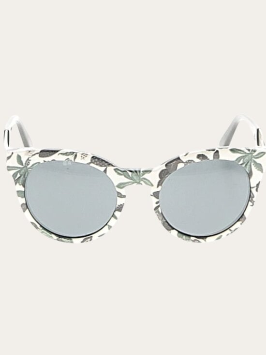 Tory Burch Floral Print Round Sunglasses Gray Lenses White Black Frame main image 5